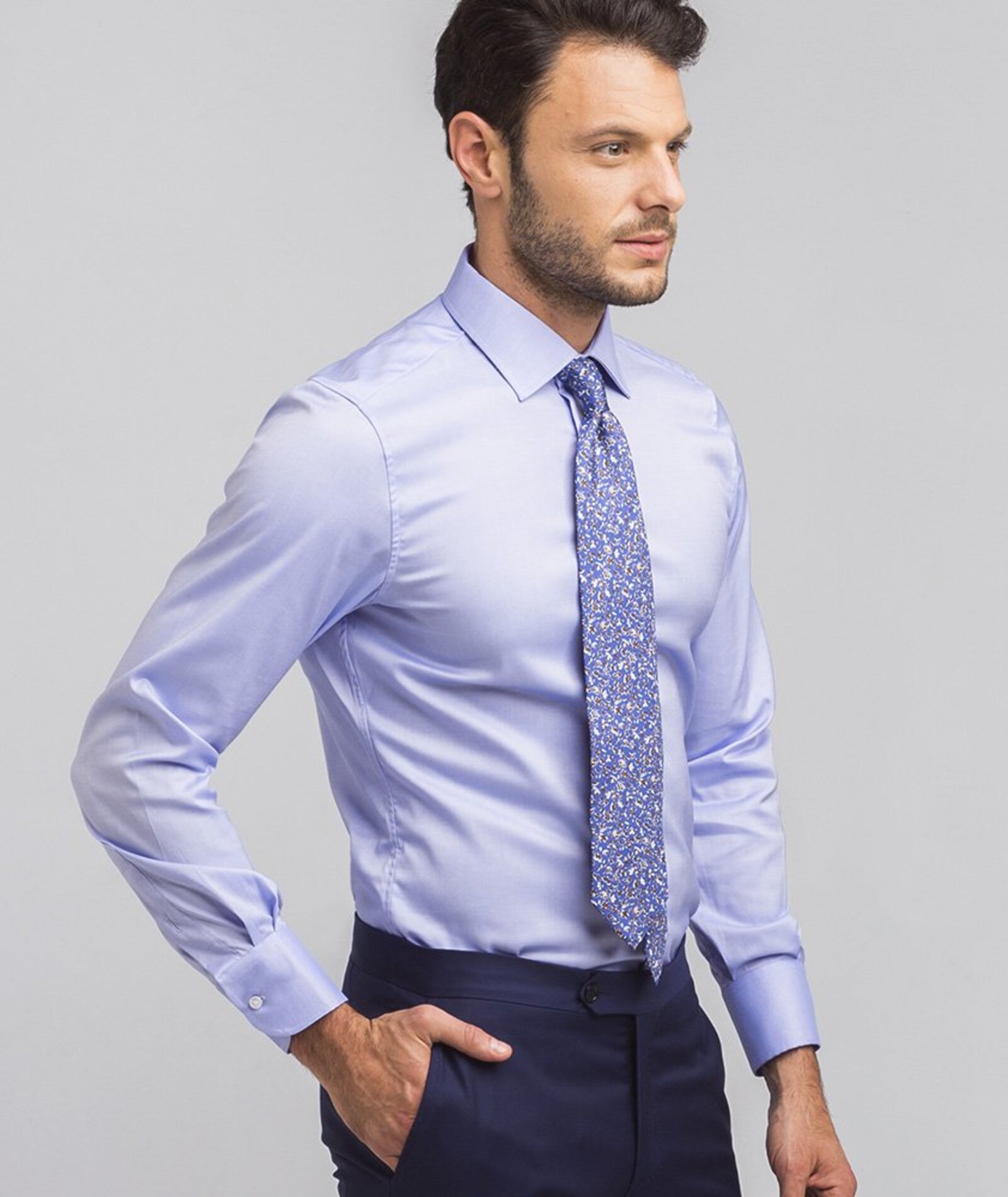 Image of Camicia da uomo su misura, Ibieffe, Comfort Azzurra, Quattro Stagioni | Lanieri