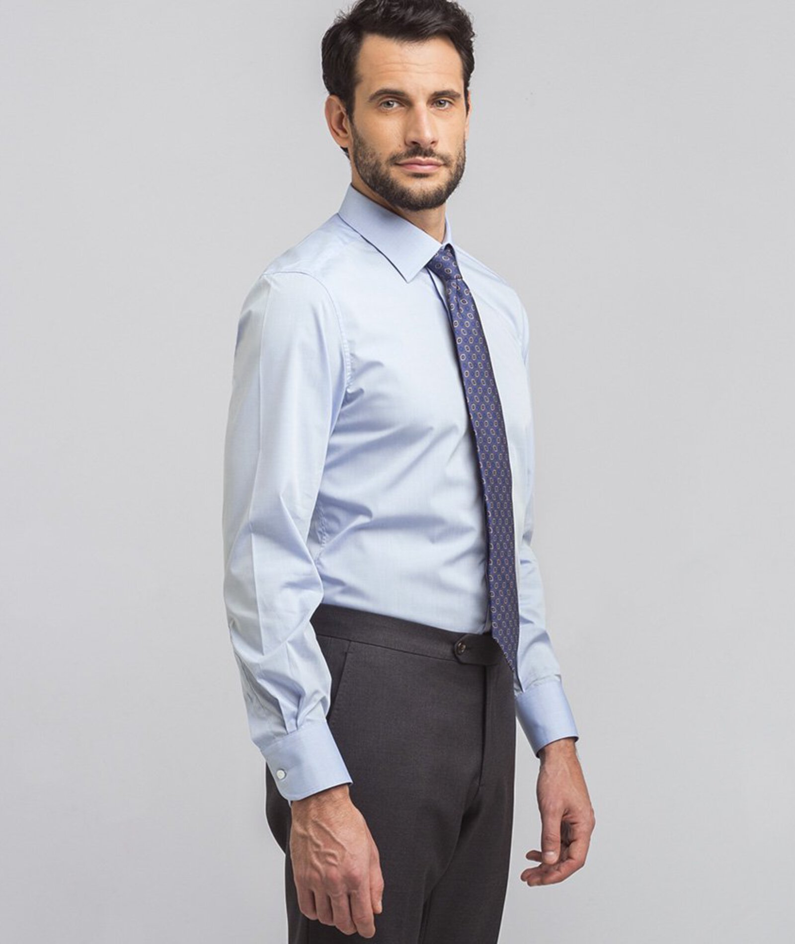 Image of Camicia da uomo su misura, Ibieffe, Easy Iron Azzurra, Quattro Stagioni | Lanieri