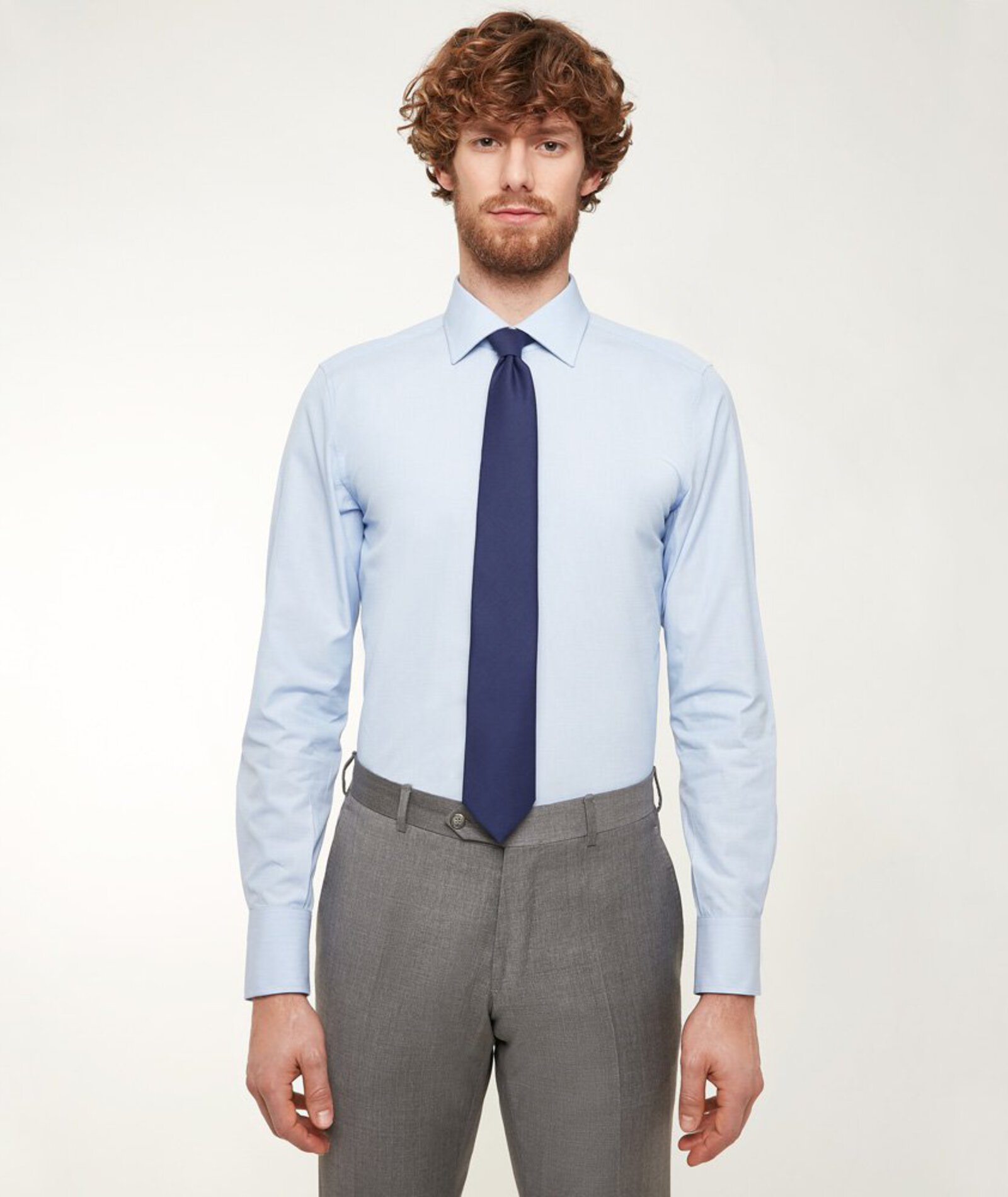 Image of Camicia da uomo su misura, Ibieffe, Azzurra Fil-à-fil, Quattro Stagioni | Lanieri