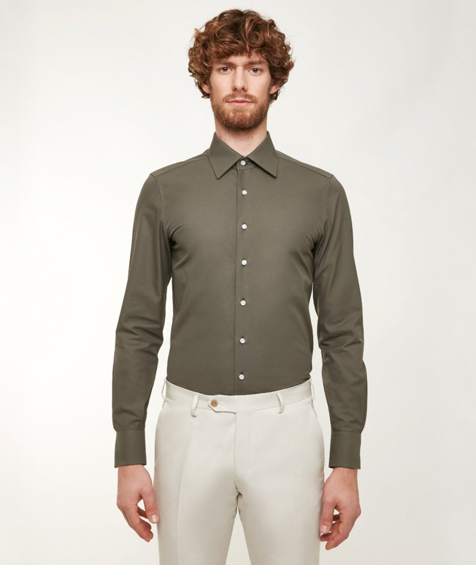 Image of Camicia da uomo su misura, Thomas Mason, Twill Verde Oliva, Quattro Stagioni | Lanieri