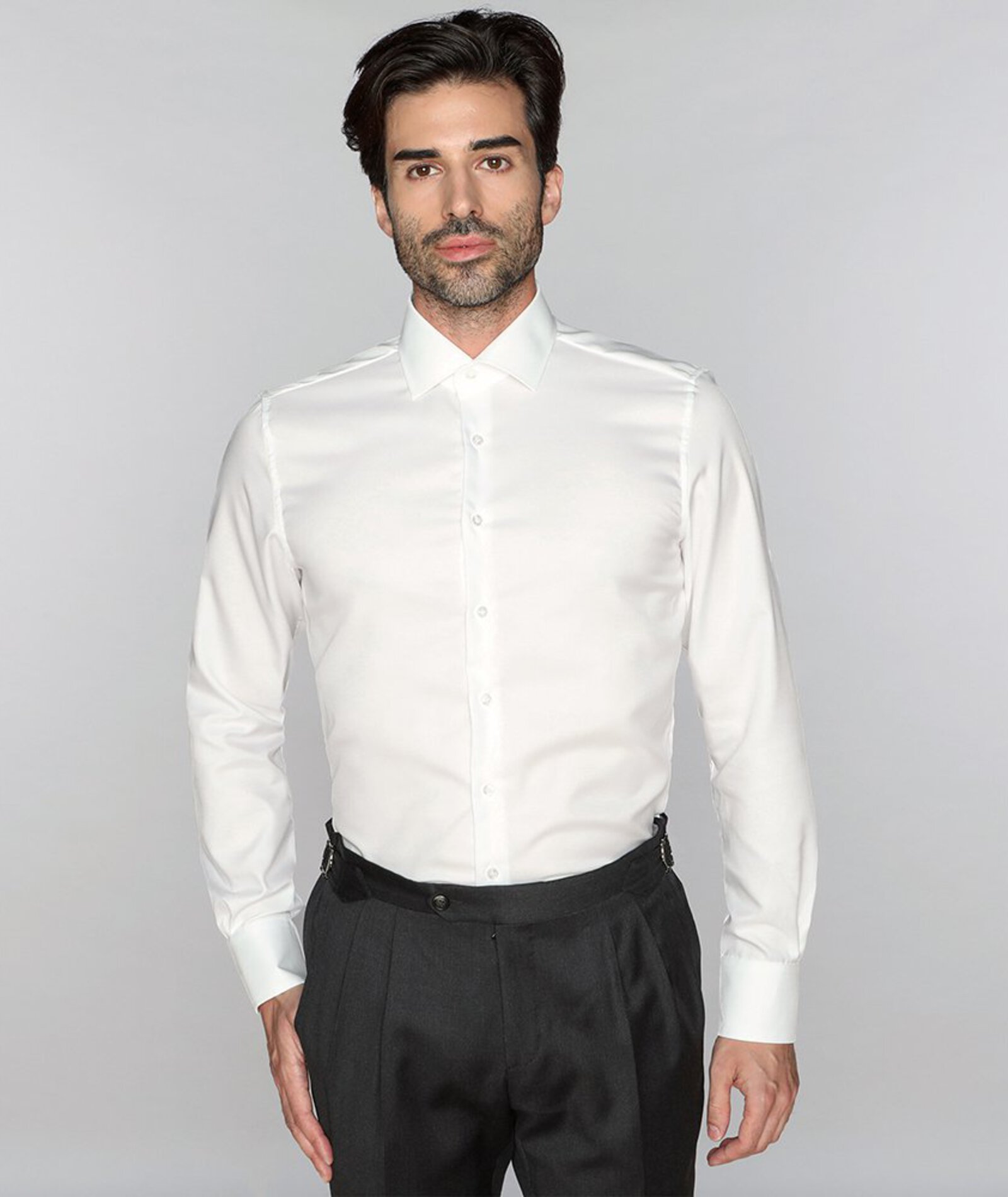 Image of Camicia da uomo su misura, Canclini, Easy Iron Bianco Armaturato, Quattro Stagioni | Lanieri