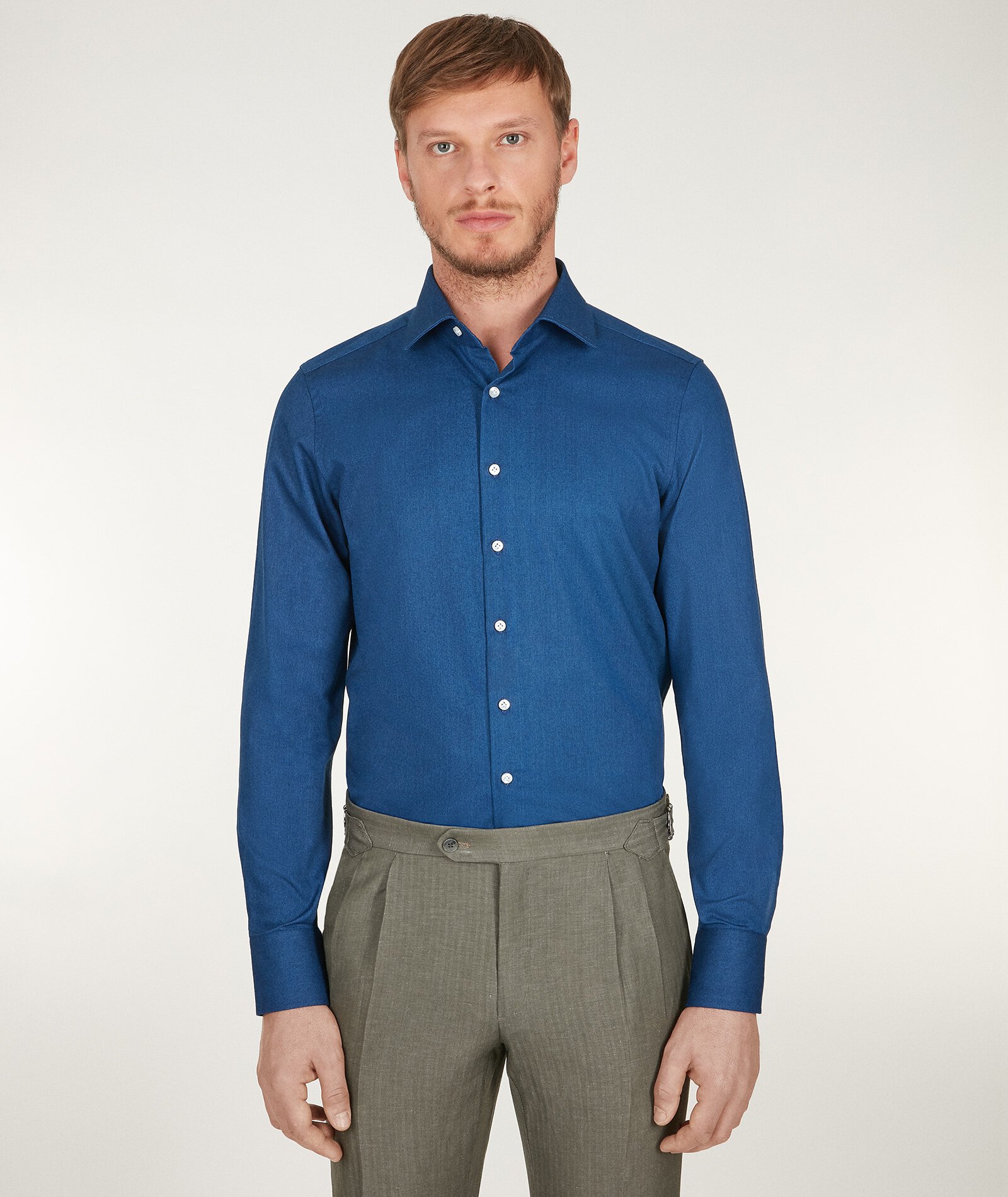 Image of Camicia da uomo su misura, Canclini, Denim Blu Chiaro Tinta Unita, Quattro Stagioni | Lanieri