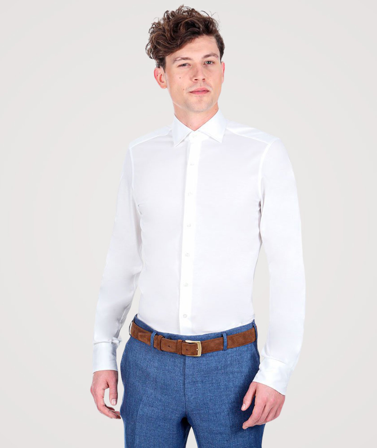 Image of Camicia da uomo su misura, Canclini, Cotone Jersey Bianco, Quattro Stagioni | Lanieri