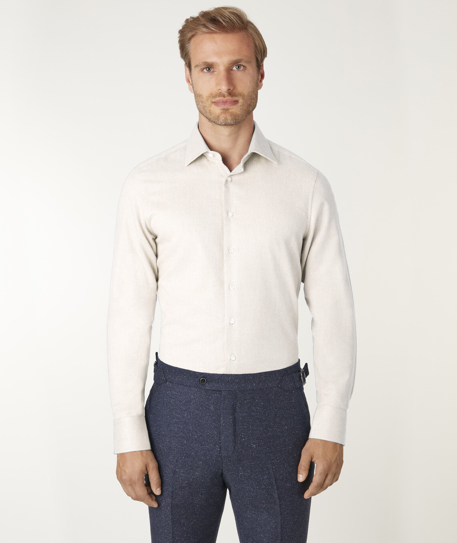 Image of Camicia da uomo su misura, Canclini, Flanella Cotone Bianco, Autunno Inverno | Lanieri