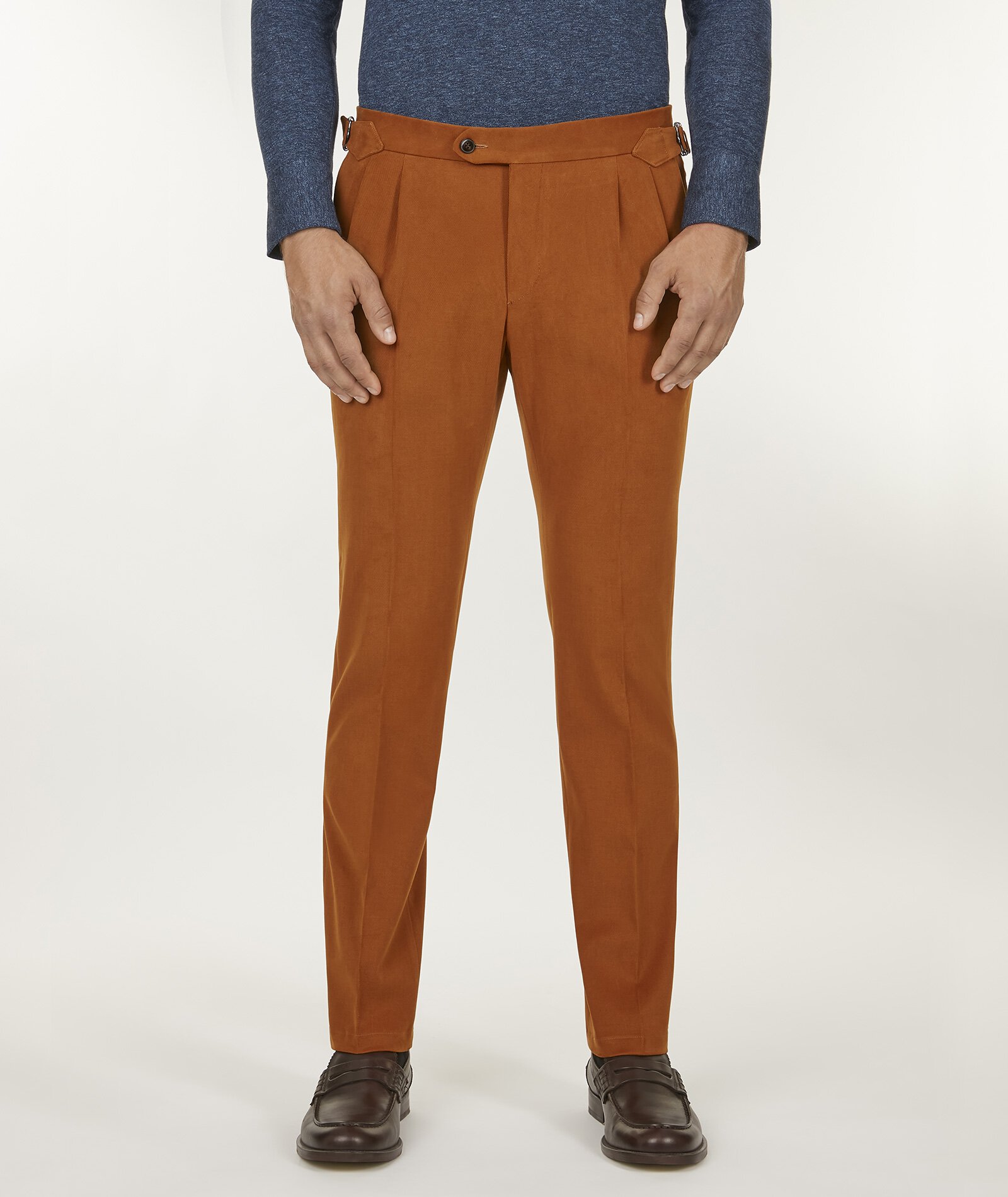Image of Chino da uomo su misura, Tessuti di Sondrio, Cotone Twill Arancione, Autunno Inverno | Lanieri