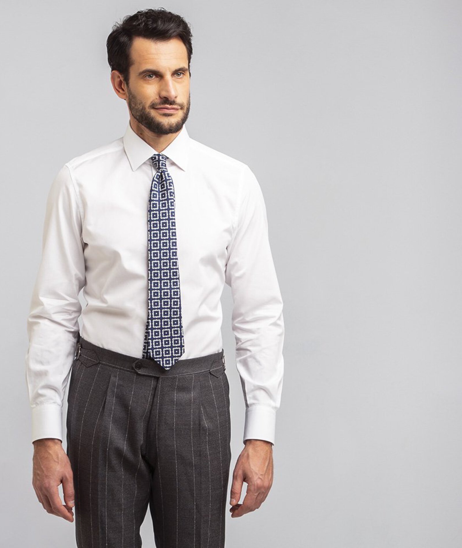 Image of Camicia da uomo su misura, Canclini, Cotone Tencel Bianco, Quattro Stagioni | Lanieri