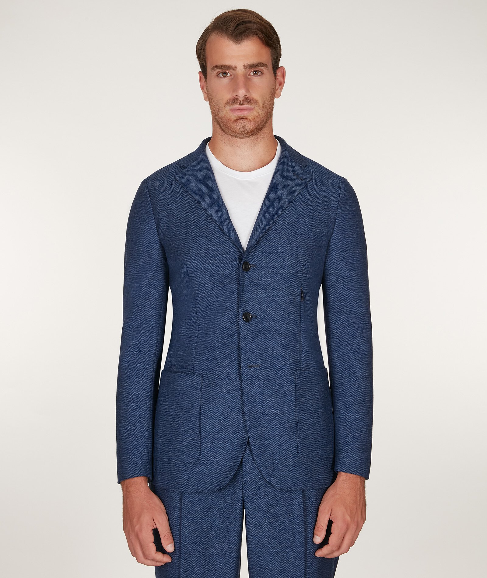 Light Blue in Stretch Wool Men's Custom T-Blazer, Made to Measure | Lanieri