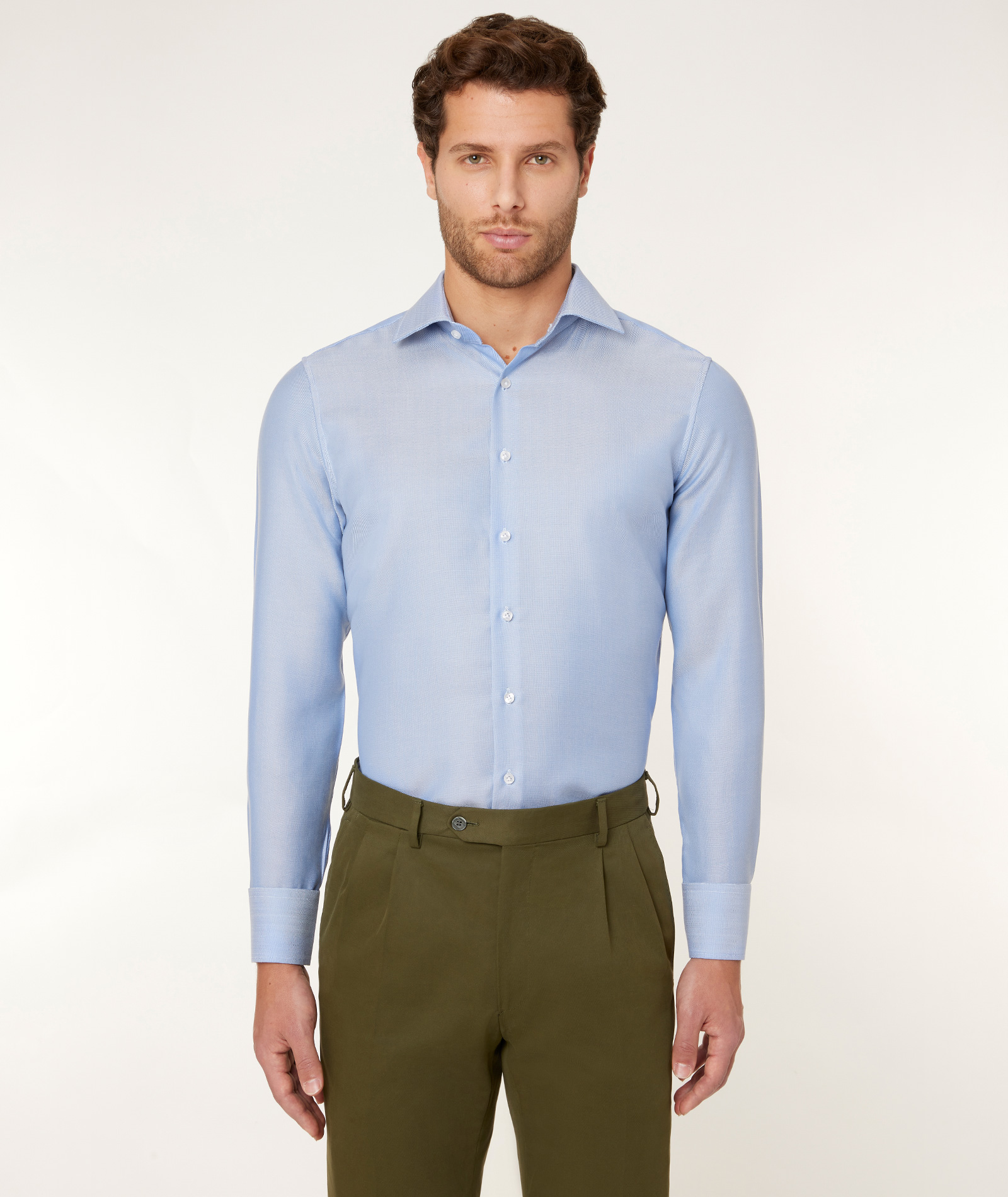 Image of Camicia da uomo su misura, Reda Active, Oxford Azzurro Lana Lyocell, Quattro Stagioni | Lanieri