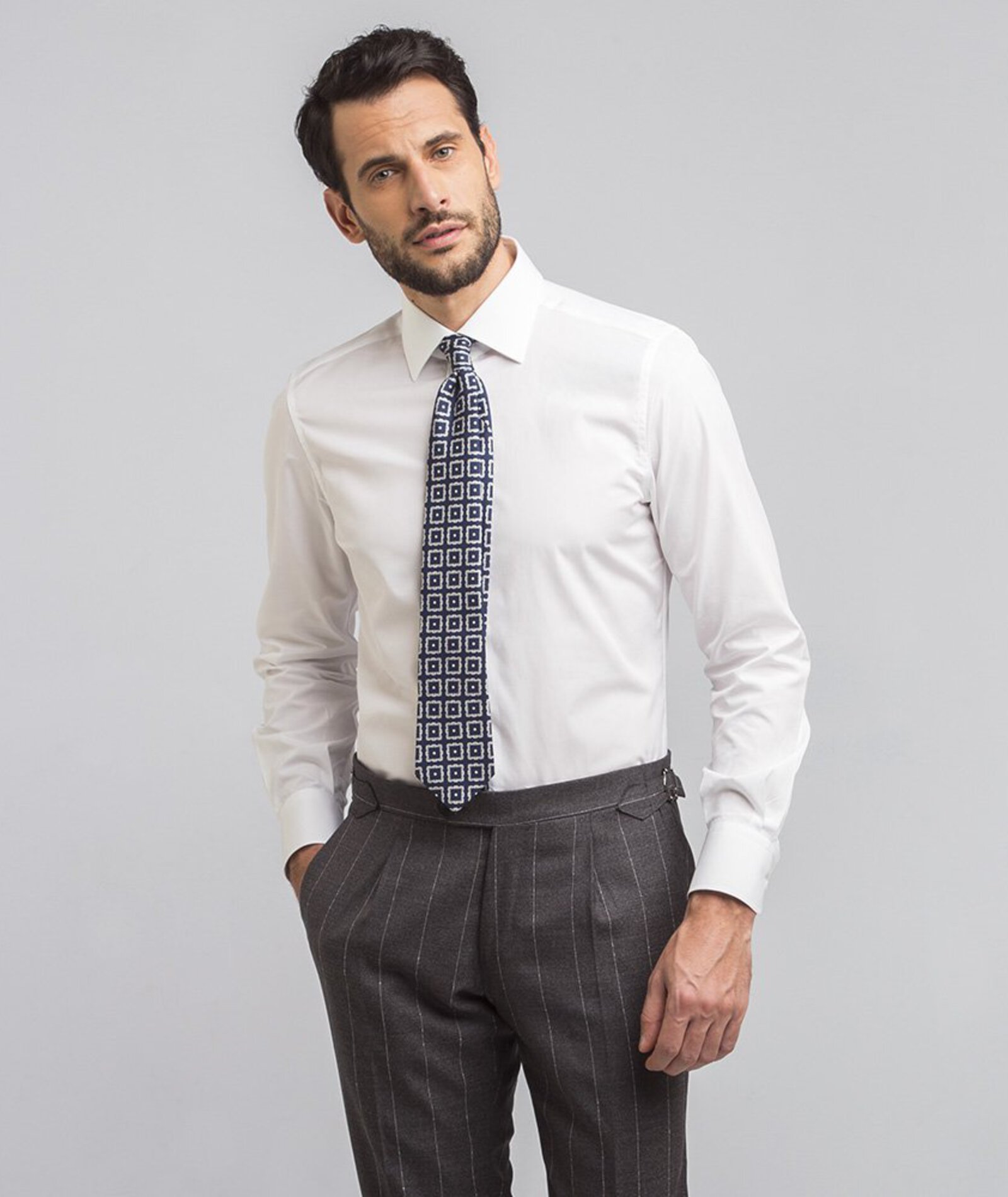 Image of Camicia da uomo su misura, Ibieffe, Bianco Cotone Business, Quattro Stagioni | Lanieri