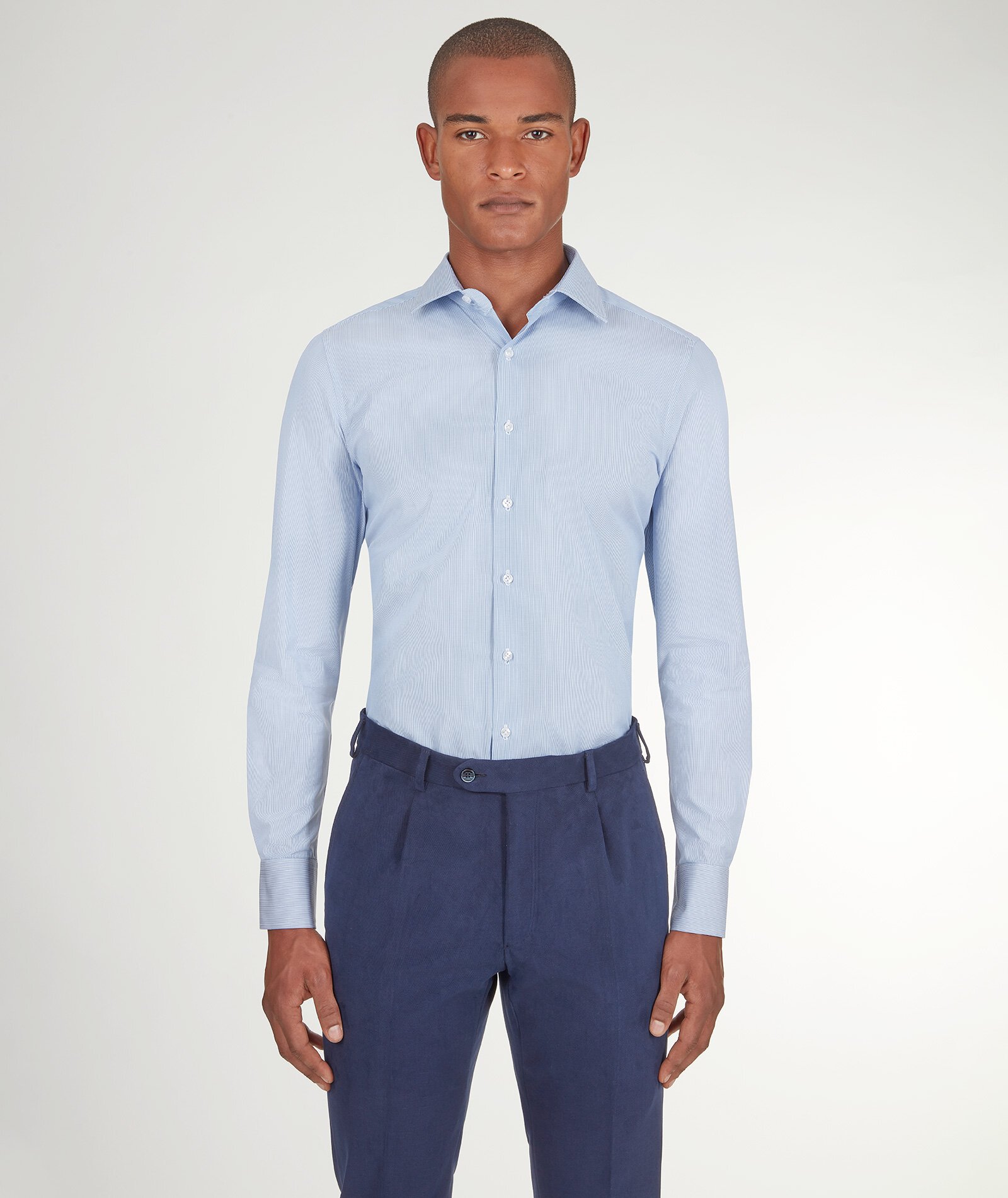 Image of Camicia da uomo su misura, Alfatex, Azzurra in Pin Point di Cotone, Quattro Stagioni | Lanieri