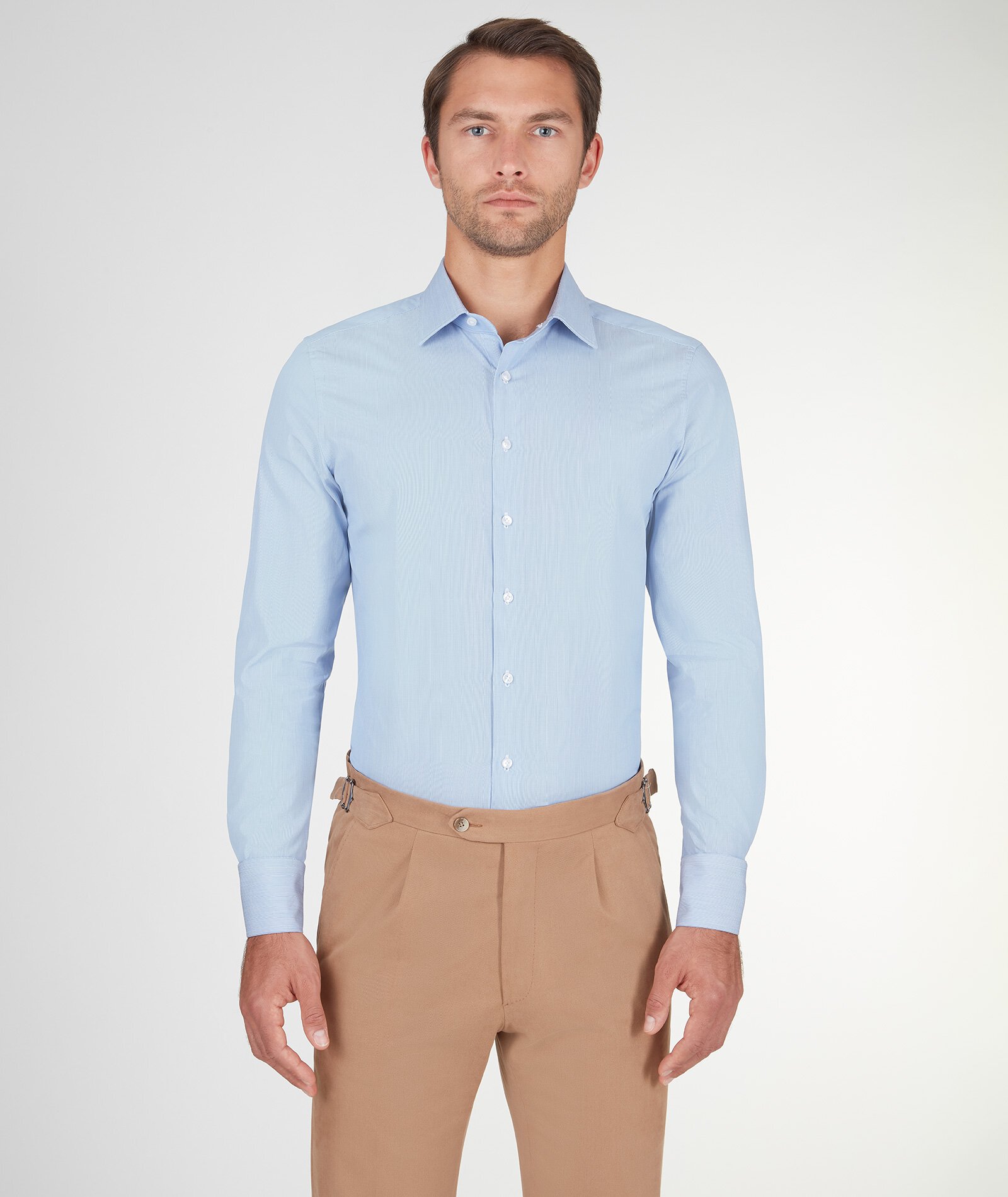 Image of Camicia da uomo su misura, Alfatex, Blu in Microriga Pin Point di Cotone, Quattro Stagioni | Lanieri