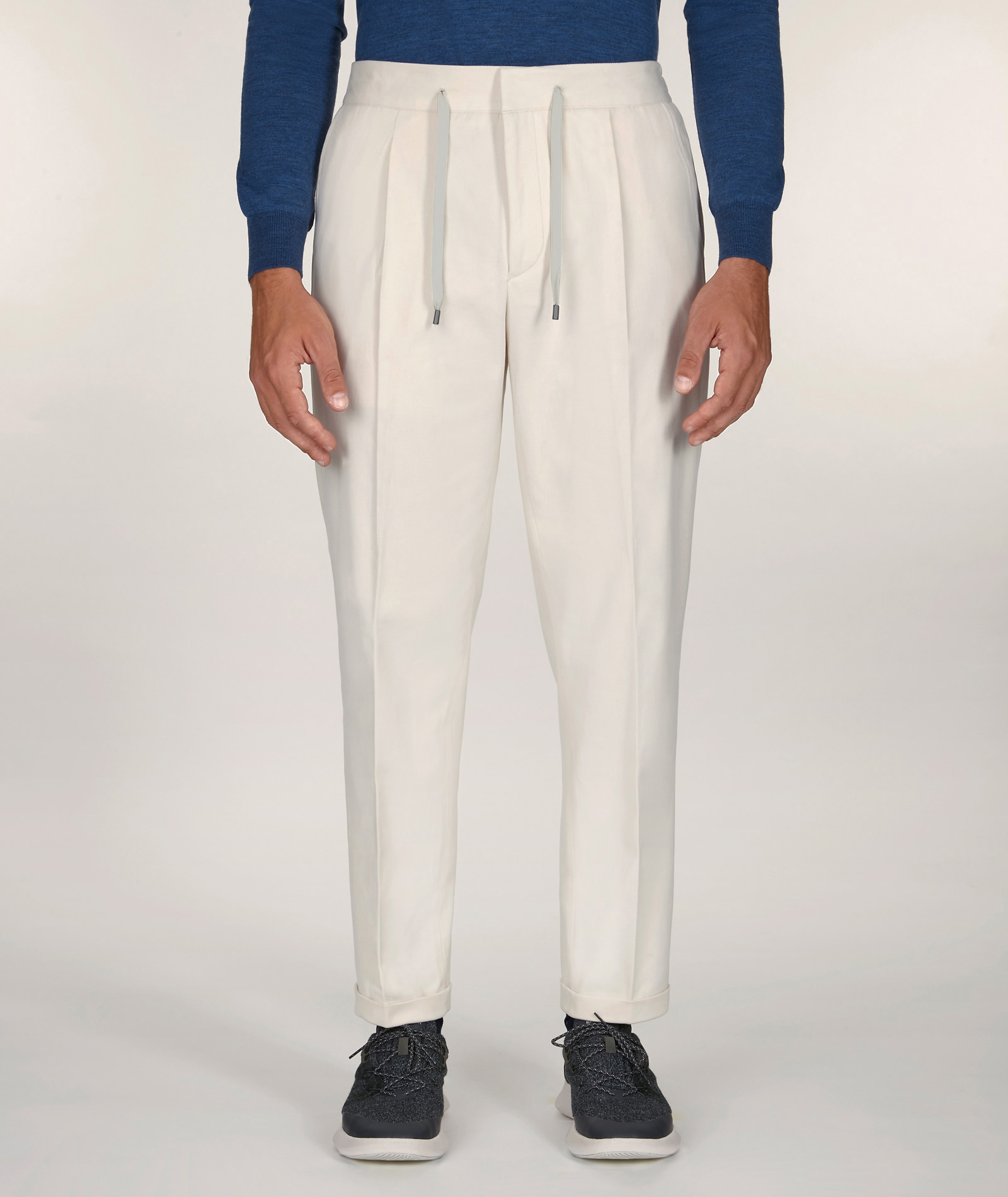 Image of Chino da uomo su misura, Tessuti di Sondrio, Jogger 100% Cotone Twill Bianco, Autunno Inverno | Lanieri