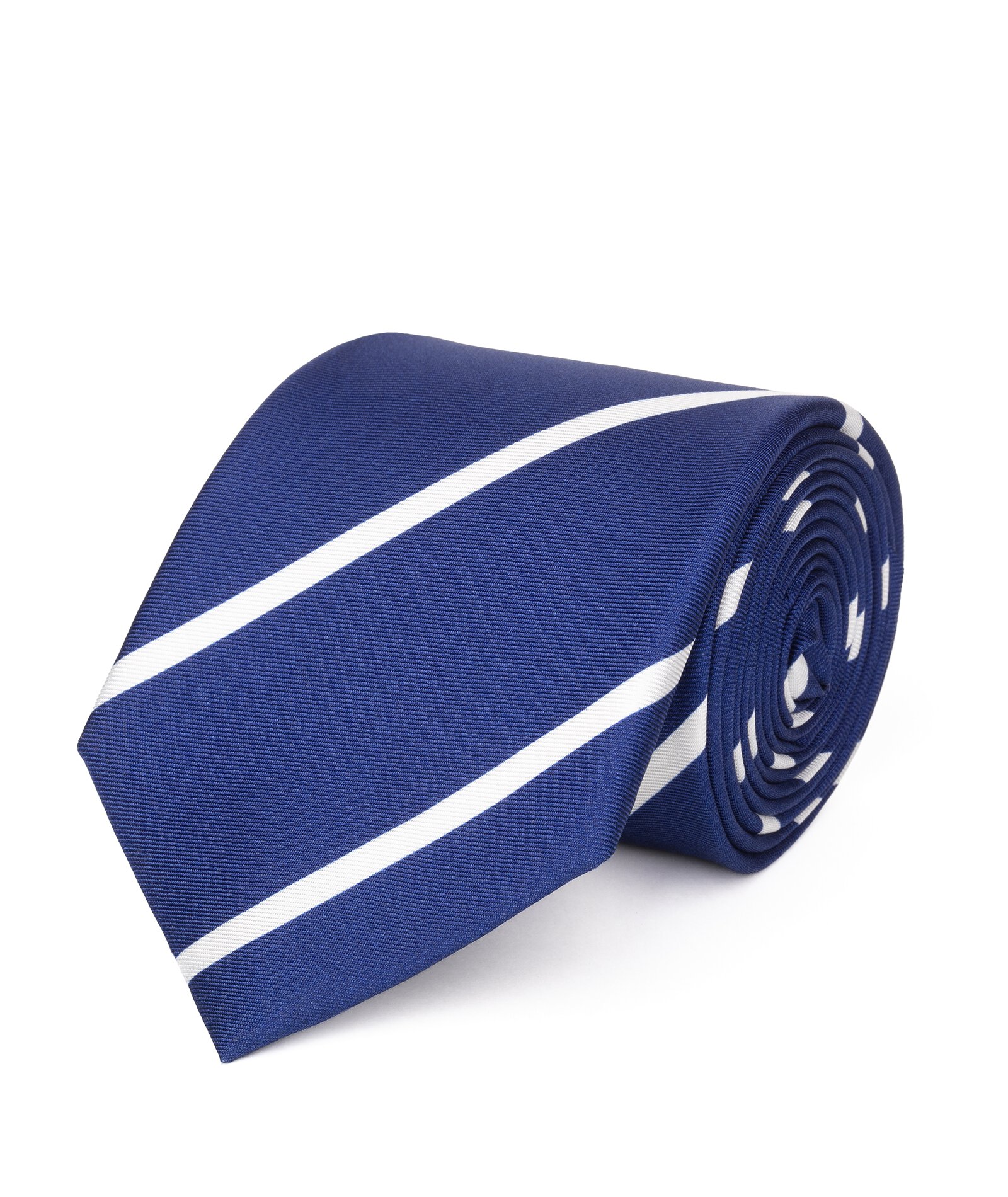 Image of Cravatta su misura, Lanieri, Blu e Bianco Regimental in twill di Seta, Quattro Stagioni | Lanieri