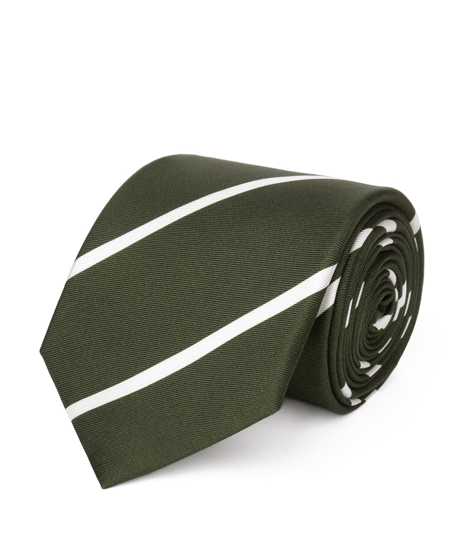Image of Cravatta su misura, Lanieri, Verde e Bianco Regimental in twill di Seta, Quattro Stagioni | Lanieri