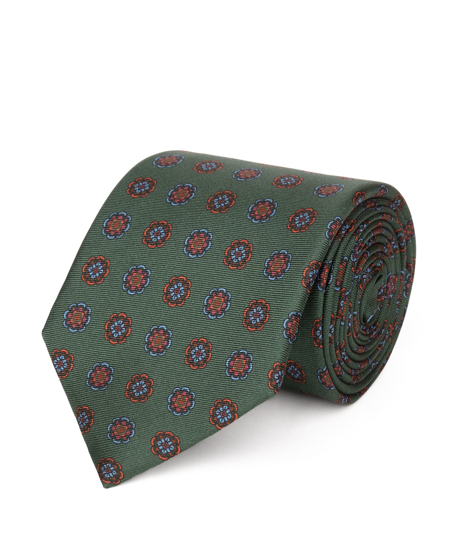 Image of Cravatta su misura, Lanieri, Verde floreale Rosso in twill di Seta, Quattro Stagioni | Lanieri