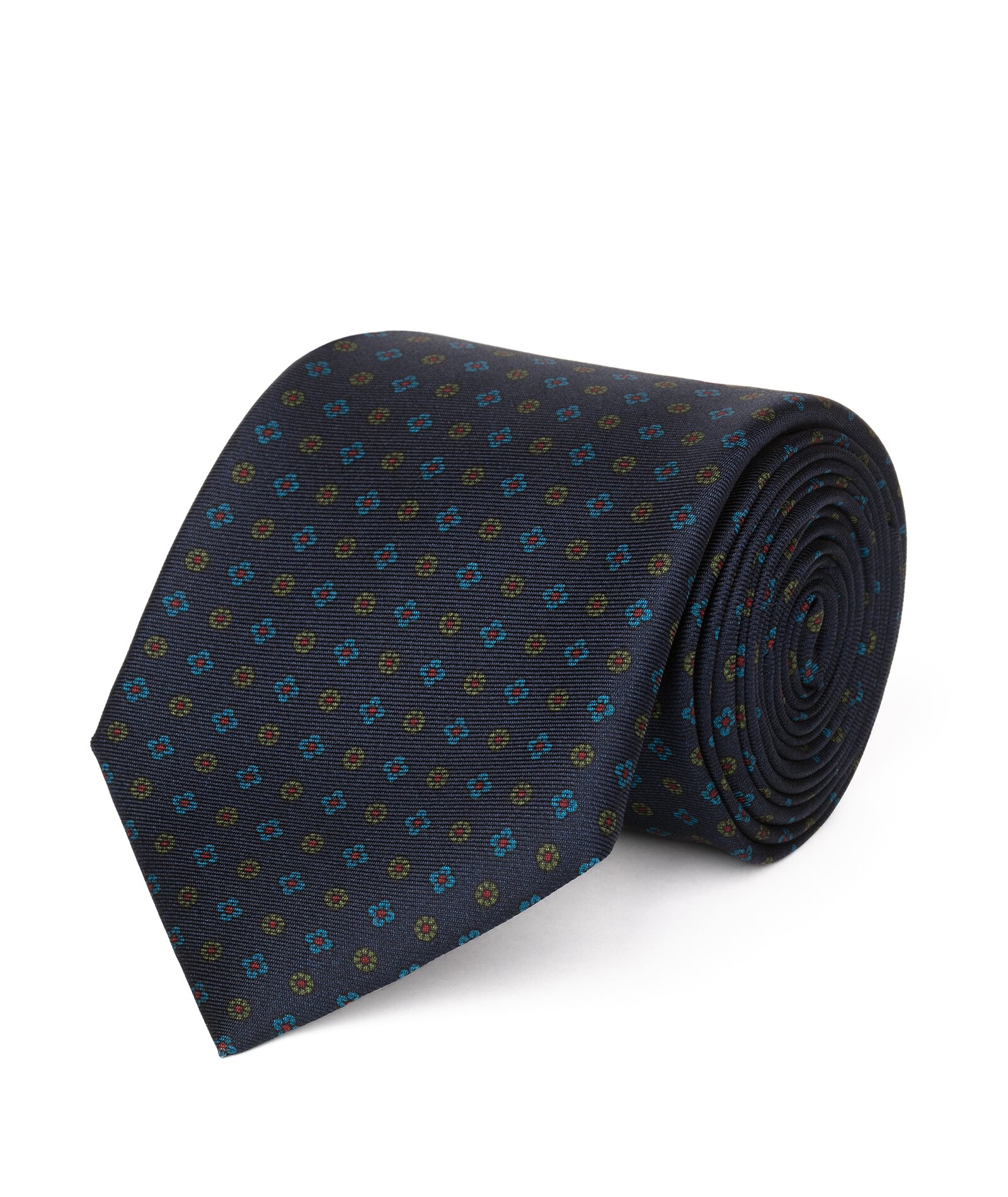 Image of Cravatta su misura, Lanieri, Blu Floreale tono su tono twill di Seta, Quattro Stagioni | Lanieri
