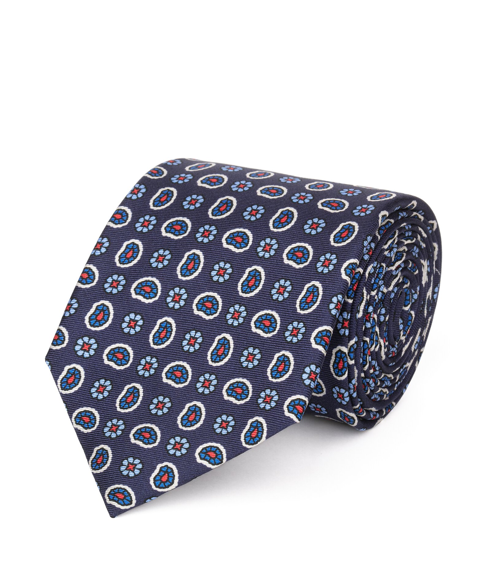 Image of Cravatta su misura, Lanieri, Blu floreale Azzurro in twill di Seta, Quattro Stagioni | Lanieri