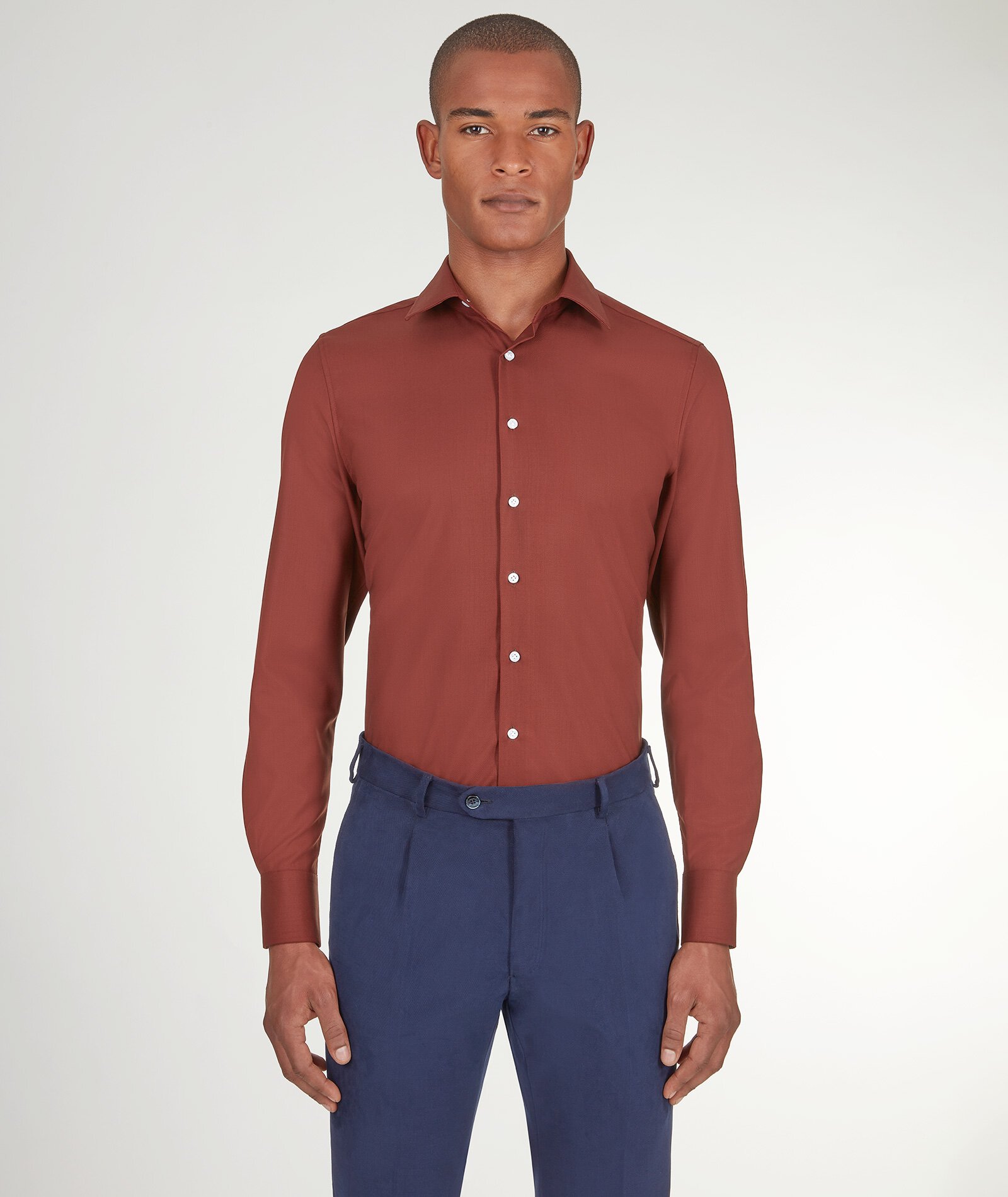 Image of Camicia da uomo su misura, Lanificio Zignone, Rossa in Twill di Lana, Quattro Stagioni | Lanieri
